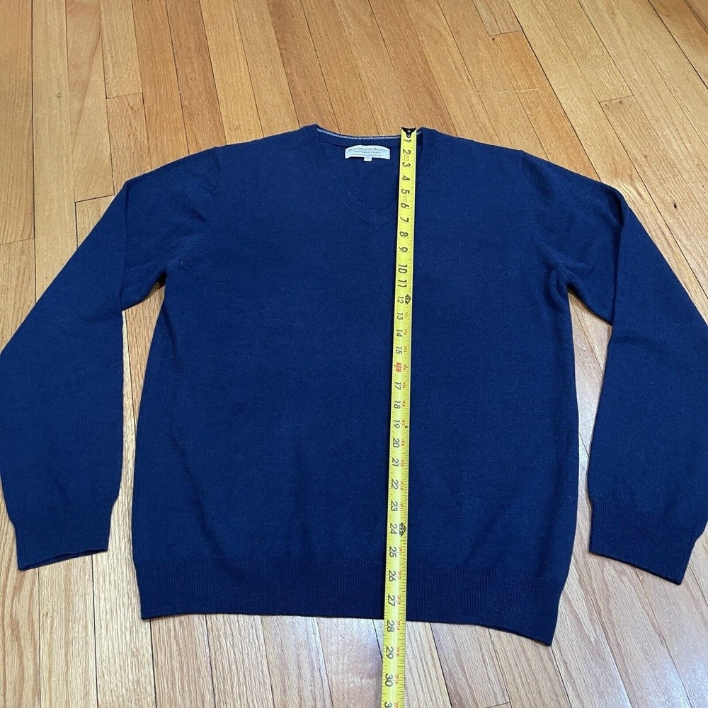 Aran Sweater Market Mens V Neck Lambswool Pullover Sweater Size XL Navy Blue EUC - Picture 6 of 9